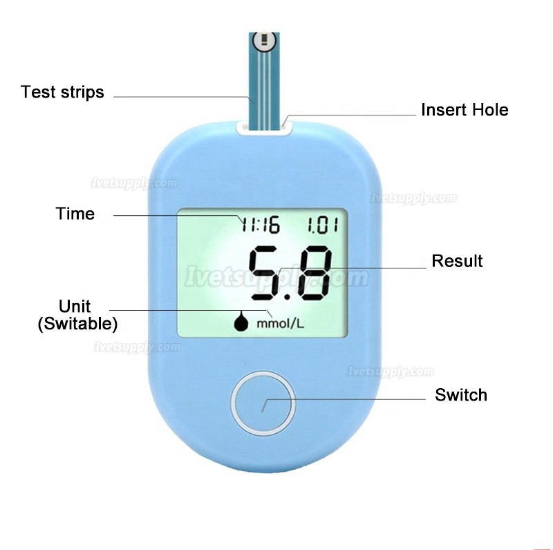 Vet Veterinary OLED Digital Sugar Level Test Device Pets Blood Glucose Diabetes Meter